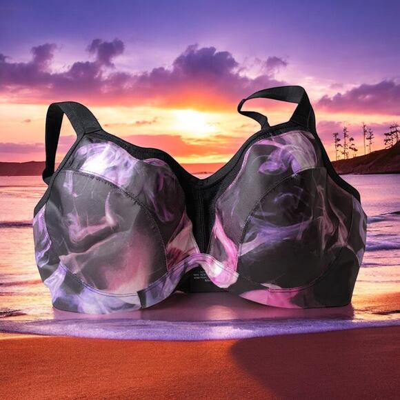 Torrid Active 40DDD Sports Bra 40F Underwire Smoke Print Run High Impact Purple - Picture 1 of 14